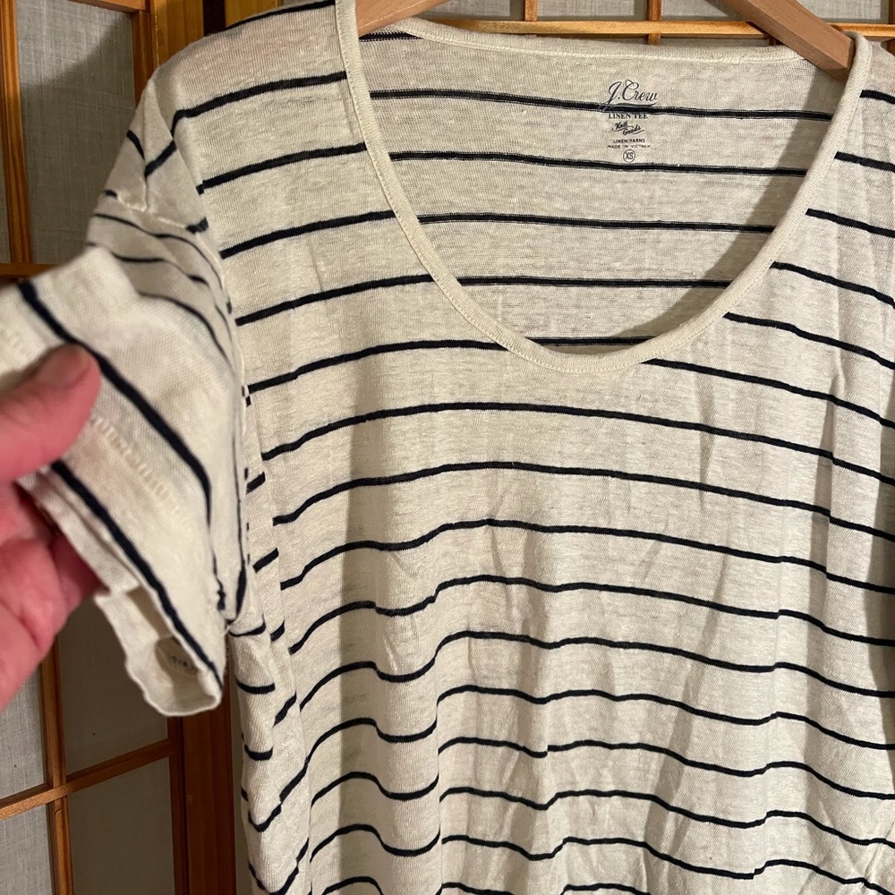 J Crew Relaxed Linen Scoop Neck Striped Shirt ❤️ - Picture 5 of 10